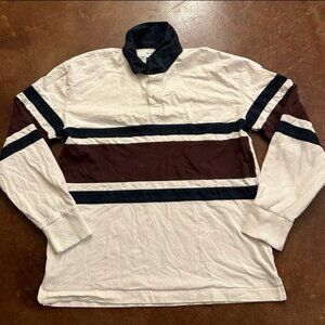 Hollister Heavyweight Polo LS Striped Shirt Men Medium White Rugby